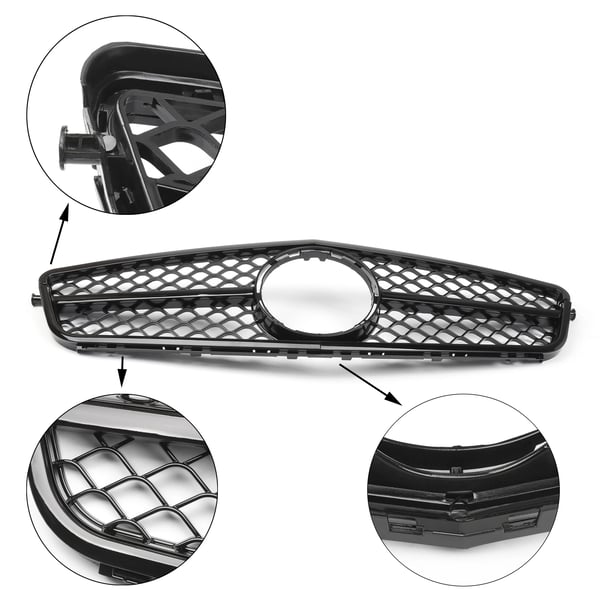 AMG Sort Front Bumper Gitter, Stilfuldt Design, Forbedret Luftstrøm, Holdbart ABS Plastik