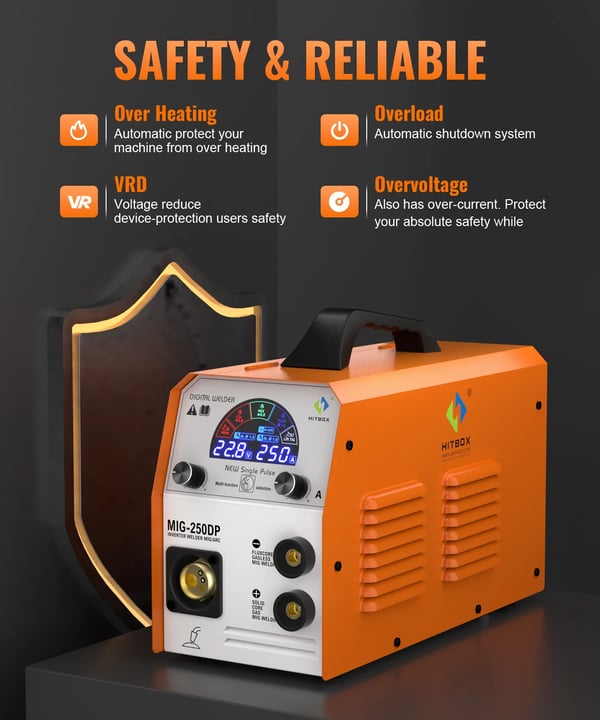 MIG-svejser, 6-i-1 funktionalitet, 220V synergisk kontrol, brugervenlig,MIG250 DP