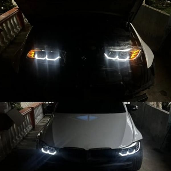 Forlygtesamling, Kompatibel med BMW E90 Halogen Refit E91 3 Serie 2005-2008, Dobbelt U-Halo LED Design, Nem Installation,par LHD