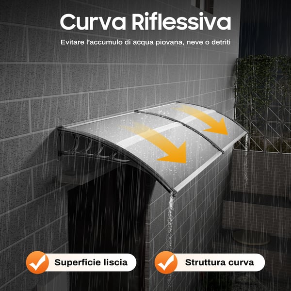 Døroverdækning, vægmonteret, polycarbonatmateriale, 5mm tykkelse, moderne bue design, vejrbestandig