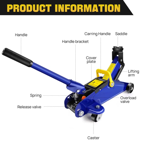 Hydraulisk Trolley Jack, Løftekapacitet 2000 kg, Minimumshøjde 135 mm, Maksimalhøjde 320 mm, Dimensioner 450 mm x 195 mm, Produktvægt 9,5 kg