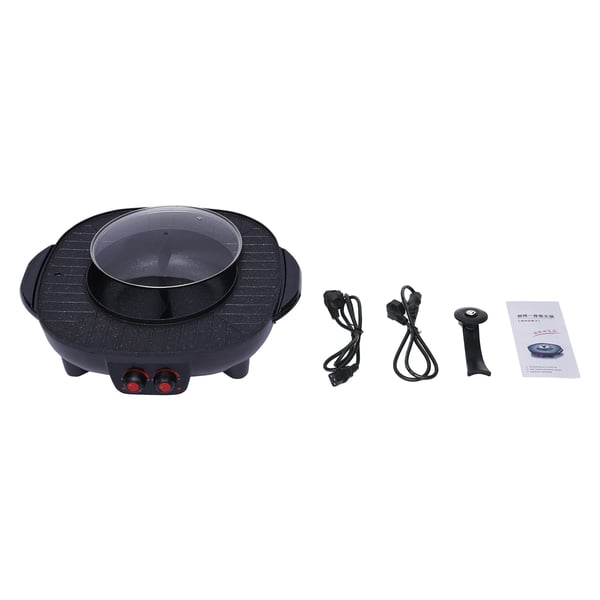 Elektrisk Hot Pot, 2-i-1 Grill, Non-stick Kogesurface, sort