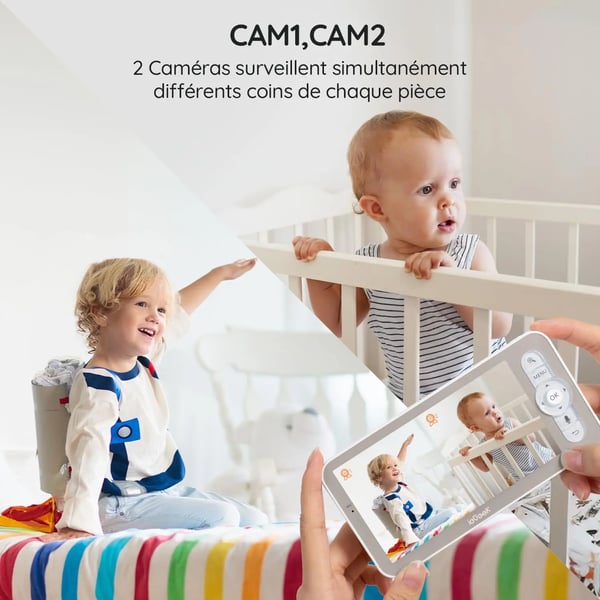 Babymonitor, 720p videoopløsning, 360° synsvinkel, 128GB lagerkapacitet, batteridrevet, tovejs lyd