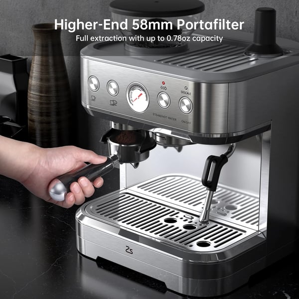 Espressomaskin, Kvarn, Mjölkskummare,Silver