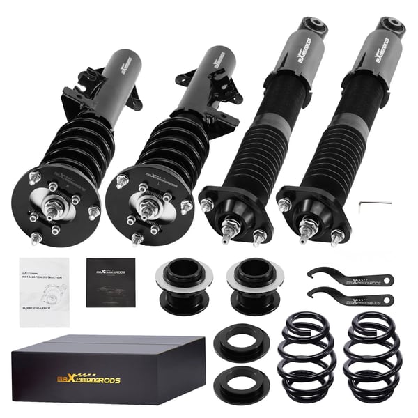 Coilover affjedringskit til BMW E36, justerbar højde 1-3 tommer, 24 niveauer af rebound dæmpning, pillow ball topmonteringer.