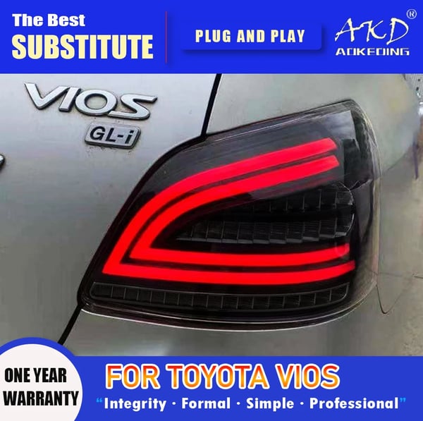 AKD Baglygter til Toyota Vios, 12V Spænding, Holdbart PP Materiale,Sort stil