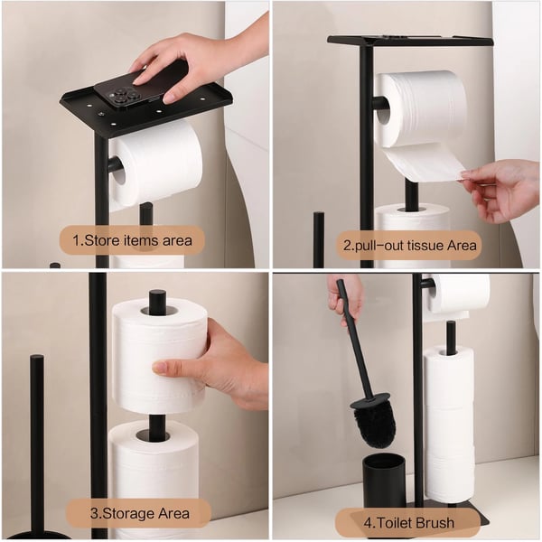 Toiletpapirholder, Rustfrit Stål, Fritstående Design,sort
