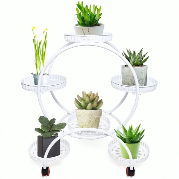 Plantehylde, Smedejern, 6 Store Bakker,HVID