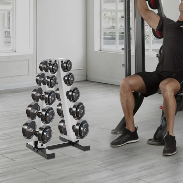 Håndvægte Rack, 5-Lags Design, Pladsbesparende Opbevaring,HVID