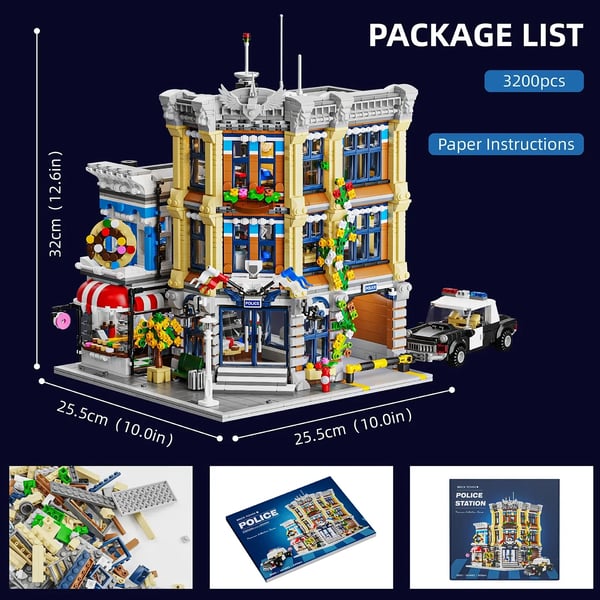 Brick Town Politistation, 3200 Stykker, Europæisk Stildesign,med kasse