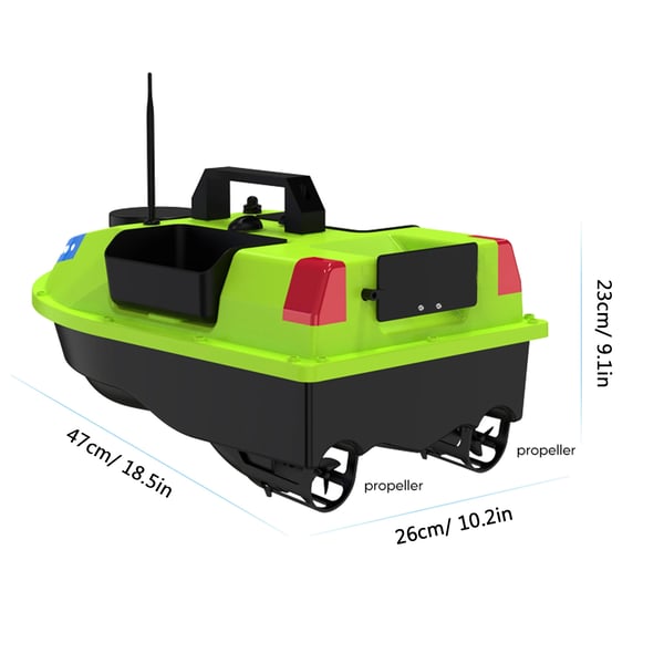 Fiskebaitbåd, Plastmateriale, 500m Kontrolområde, 12000mAh Batteri, 7 Farver LED, Fjernbetjening