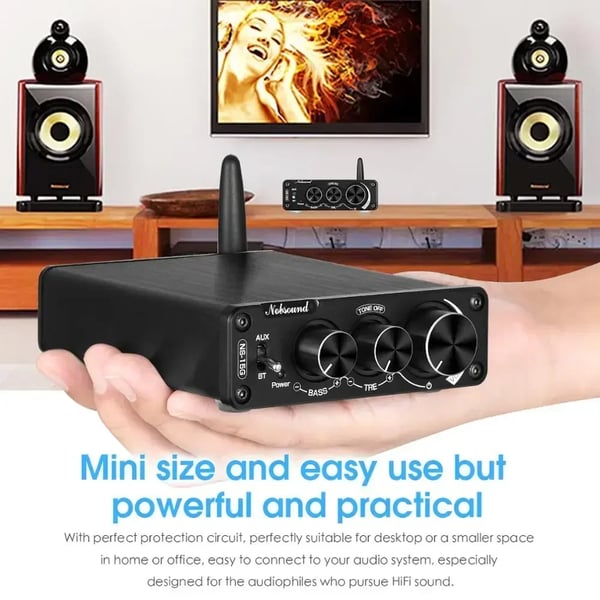 Nobsound Mini Bluetooth-forstærker, 100W pr. kanal, dual TPA3116 chips, HiFi-lyd