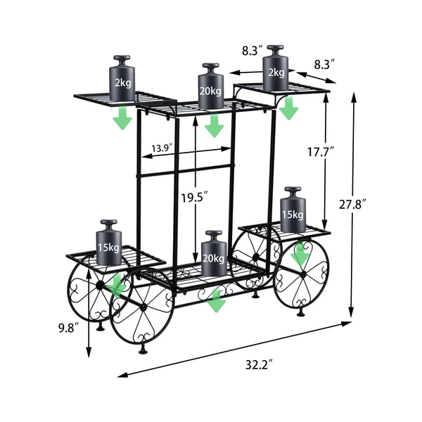 Plantebord, 6-lags design, robust metal konstruktion,sort