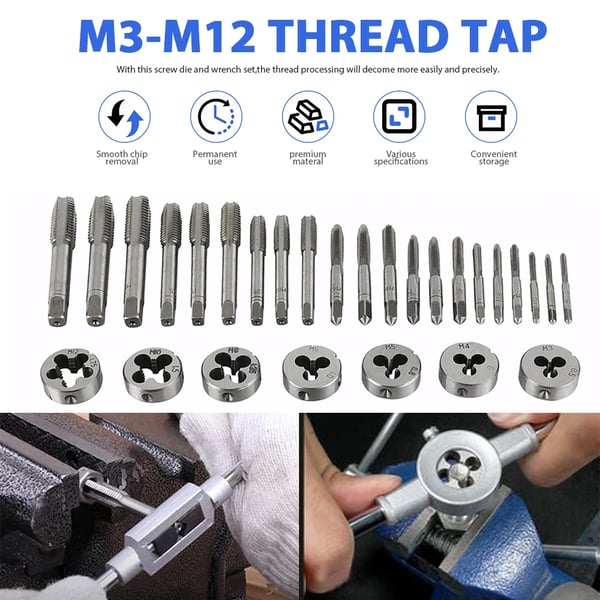 Tap og Die Sæt, Tungsten Carbide Materiale, 32-Delt Sæt,Plastikboks