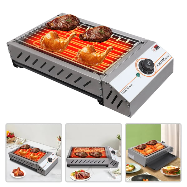 Elektrisk BBQ Grill, 2,5KW Effekt, Justerbar Temperatur 50-300°C,sølv
