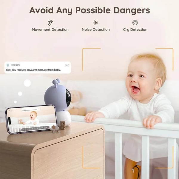 Baby Monitor, HD 1080P, 5 Tommer Skærm, Trådløs Kommunikation, 128 GB Lager, Bevægelsesdetektion