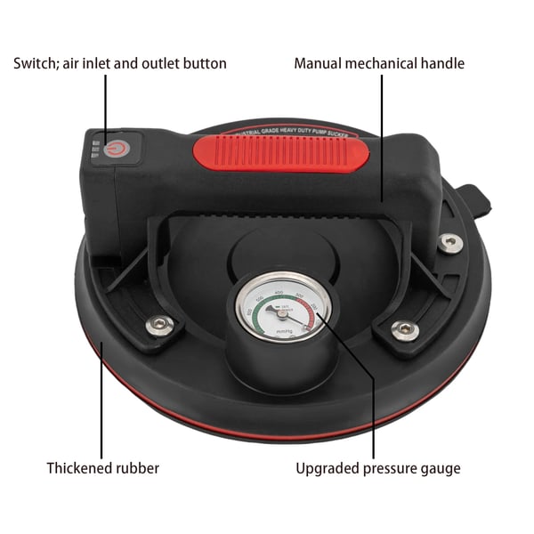 Elektrisk vakuum sugekop, belastningskapacitet 170 kg, batterikapacitet 2400mAh, sugekop diameter 20 cm, opladningstid 2 timer