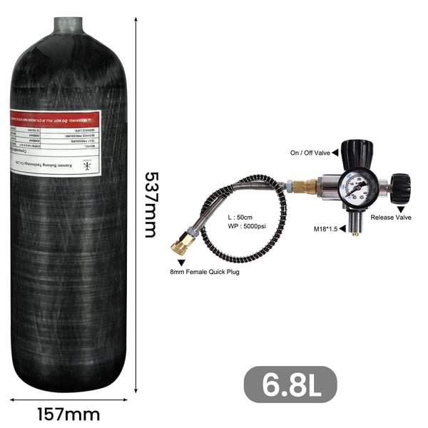 Cylinder, Kulfiber Konstruktion, Højtrykskapacitet,6.8L med ventil