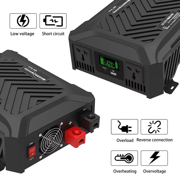 DATOUBOSS Inverter, Dual Voltage 12V/24V til AC220V, 4000W Peak Power,DC12V 24V til AC220V