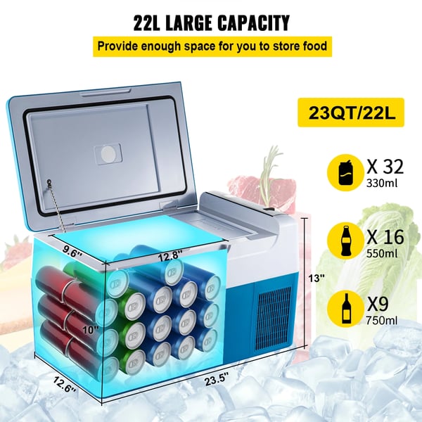 Kannettava jääkaappi, 23 litraa, -20? - 20? jäähdytys, 12/24V DC & 110-240V AC, 45W, kestävä laatu rakenne