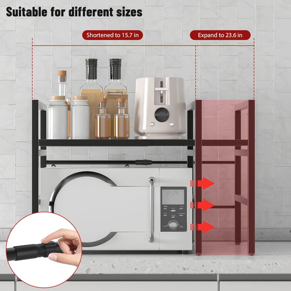 Mikrobølgeovn Hylde, Metal, Justerbar Længde 40-60 cm, Dybde 36 cm, Højde 32/42 cm, Belastningskapacitet 25 kg