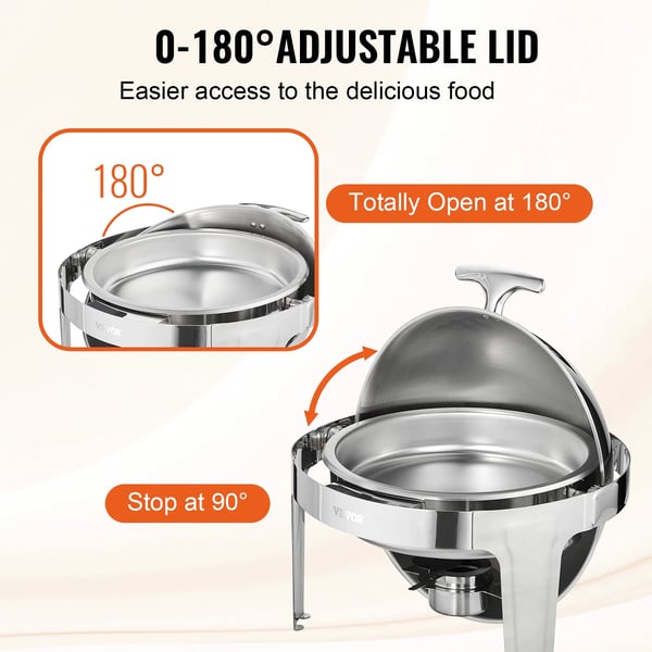 Chafing Dish, Rulletop Design, Rustfrit Stål Konstruktion,6QT  2 Pakker