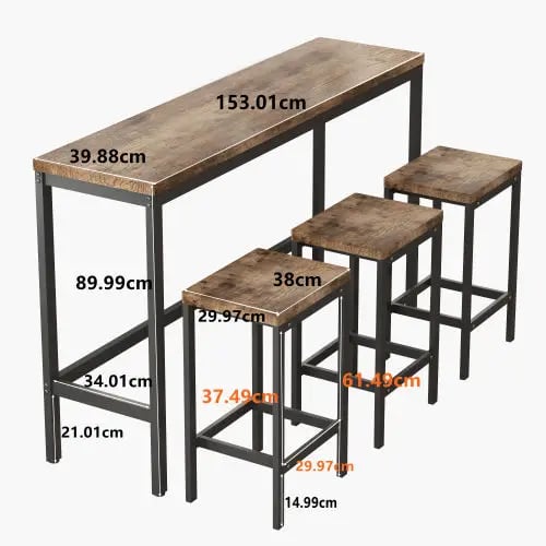 Matbord Set, MDF Paneler, Metallram, Mått 47"x23.5"x36", Belastningskapacitet 300 lbs, Lätt Montering