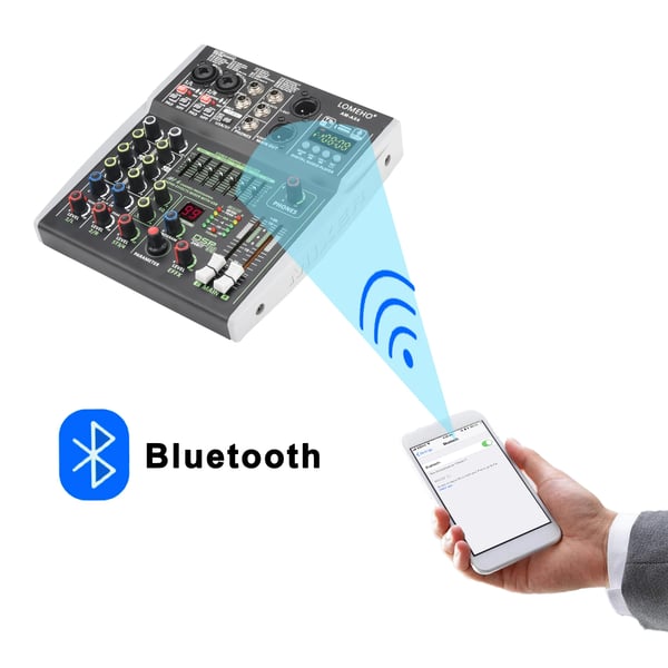Mini Audio Mixer, 4 Kanaler, 99 DSP Effekter,4 Kanal-EU STIK