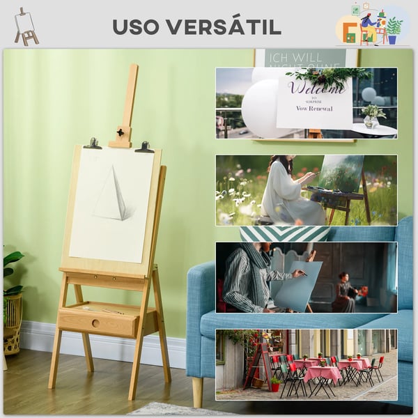 Maalausteline, pyökki, säädettävä korkeus 150-190 cm, väri, luonnollinen