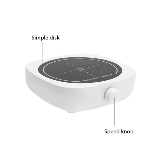 Magnetisk Rører, Justerbar Hastighed op til 4000 omdr./min, Maksimal Kapacitet 1L, Støjniveau Mindre end 40 dB, Dimensioner 11,6 x 11,6 x 3,5 cm