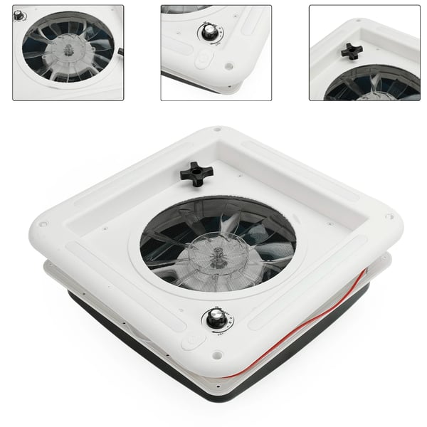RV-katon tuuletin, 11 tuumaa, 3-nopeuksinen moottori, 12V DC-virta, integroitu LED-valo, helppo asennus