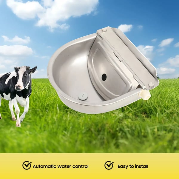 Kvægbesætningsdrikkeskål, 304 rustfrit stål, automatisk flydende kuglesystem, dimensioner 12,5 x 10 x 5 tommer, kompatibel med kvæg og husdyr, korrosionsbestandig
