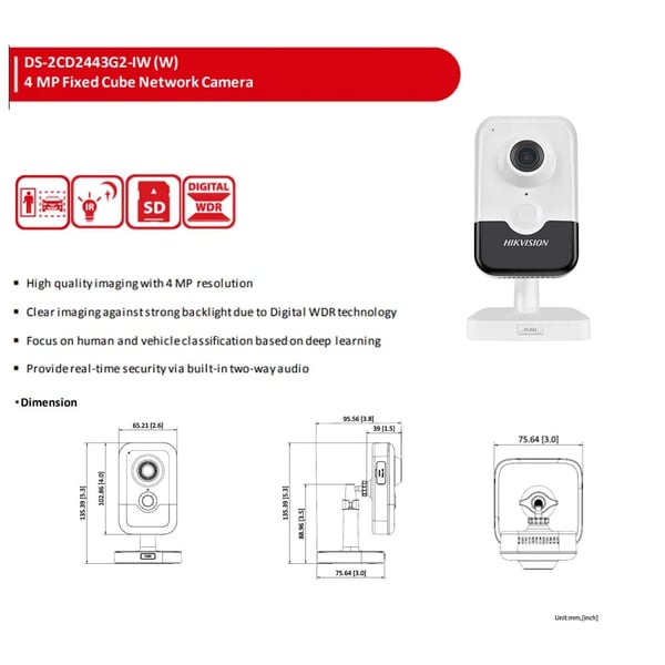 IP Kamera, 4MP Opløsning, To-Vejs Lyd,2.8mm, DS-2CD2443G2-IW