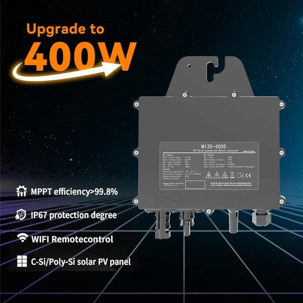 Solarmikroinverter, Høj Effektivitet, Avancerede Sikkerhedsfunktioner,AC 230V, 400W inverter, DC 22-50V