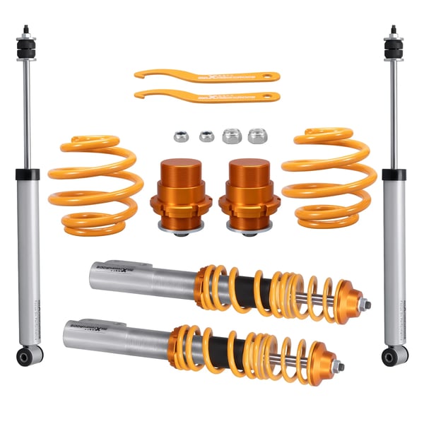 Coilover affjedringskit, Aluminium- og stål konstruktion, Justerbar højde 0-60 mm, Fjedersats foran 8 kg/mm, Fjedersats bag 5 kg/mm