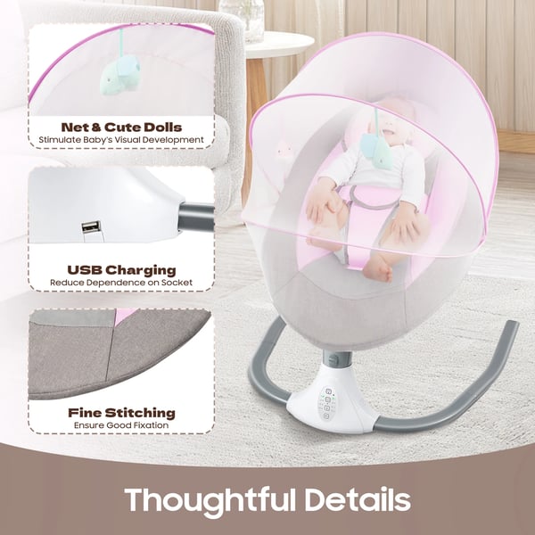 Babysving, Elektrisk, 4-Hastighedsfunktion,Pink