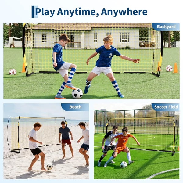 Fodboldmål, 12 x 6 FT, Sammenklappeligt Design, Inkluderer 2 Mål, Tilbehør Inkluderet, Egnet til Alle Aldre