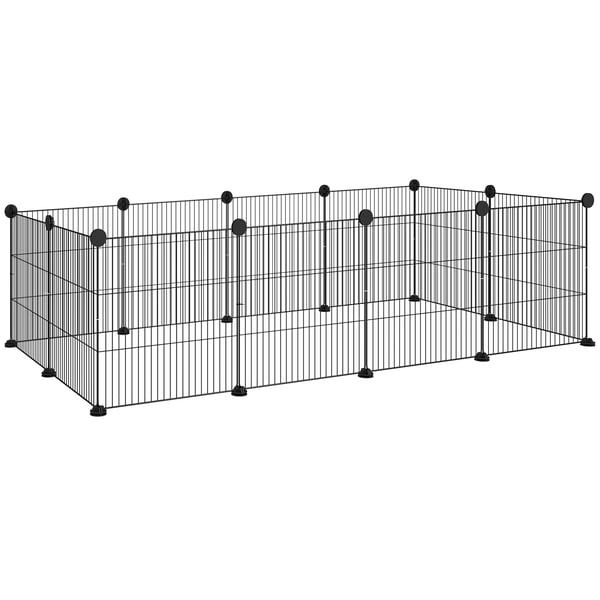 Husdjursstaket, 12 modulpaneler, enkel montering, 140x70x35 cm, Svart
