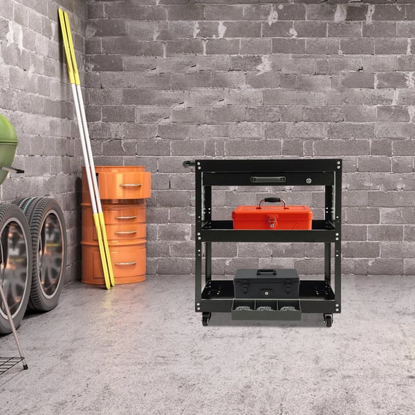Liikuteltava työkalukärry, teräsmateriaali, 3 tasoa, kantavuus 250 kg, mitat 77,6 x 81 x 35,66 cm, 4 universaalia pyörää
