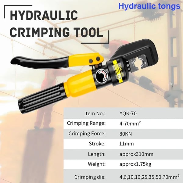 Hydrauliske Crimpværktøjer, 4-70mm² Område, 180° Drejelig Hoved,Et sæt