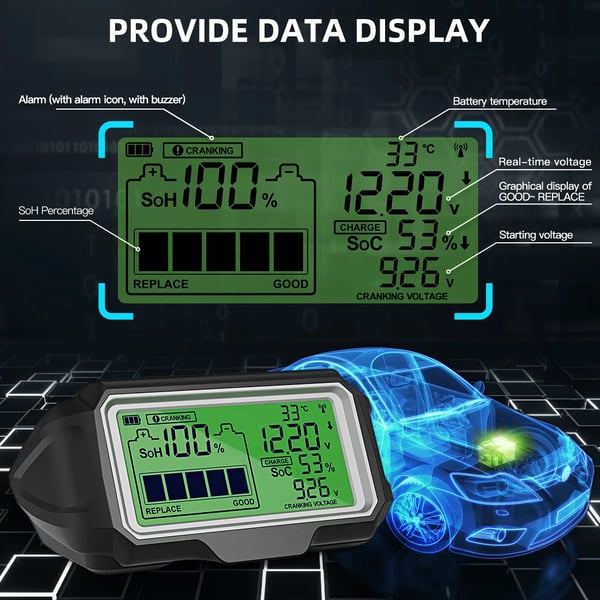 12V Akun Monitori, Reaaliaikainen Terveysnäyttö, Aurinko- ja Type-C Lataus,BM5-D