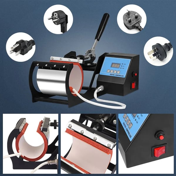 Kop Varmepresser, Kompatibel med 11oz Kopper, Temperaturinterval 200°F-430°F, Tidsinterval 0-999 Sekunder, CE Certificeret, LCD Kontrolpanel