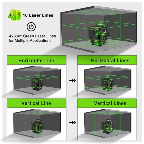 4D 16 Linjan Laseritaso, Kauko-ohjaus, Pulssitila, Korkeampi Näkyvyys Vihreät Säteet,ME16G-DC11G