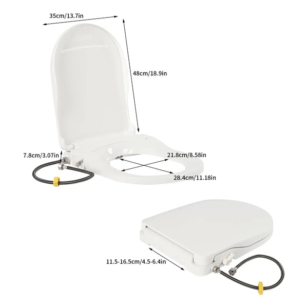 Smart Toilet Sæde, Dobbelt Dyse System, Ergonomisk Design,HVID