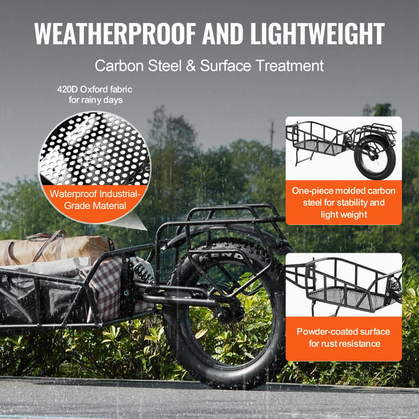 Cykel Cargo Trailer, Robust Konstruktion, 70 lbs Kapacitet,70lbs