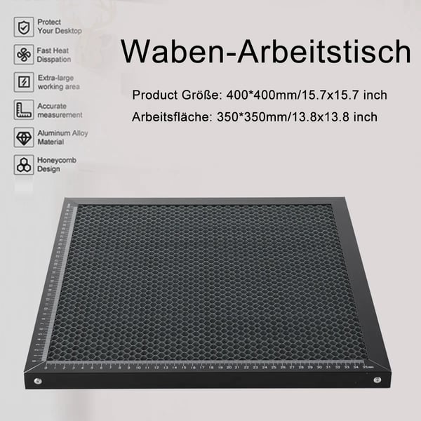 Lasergraver Arbejdsbord, Galvaniseret Jern og Aluminium Ramme, 400 x 400 mm, Kompatibel med CO2 Laser Maskiner, Honningkage Struktur