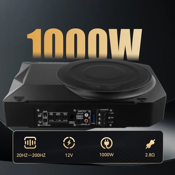 Under-sæde Subwoofer, 1000W Nominel Effekt, Kompakt Design, 12V Spænding, 2.8Ω Impedans, Frekvensområde 20 Hz – 200 Hz
