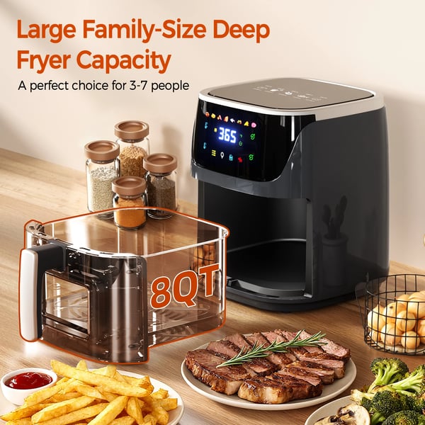 Luftfryer, 7L kapacitet, 8 madlavningsfunktioner,EU, Sort