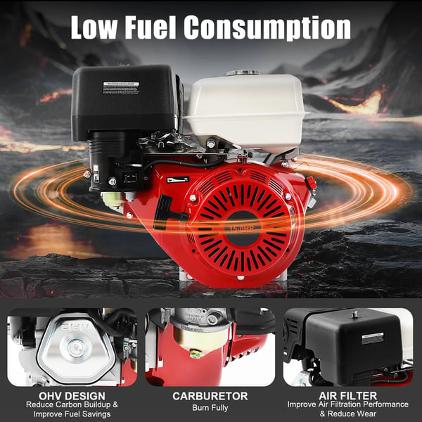 Benzinmotor, 9700W effekt, 420cc slagvolumen,Rød
