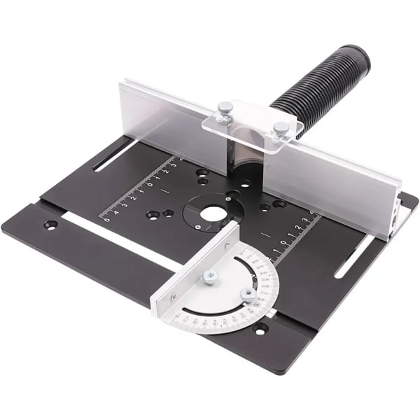 Møllebordindsatsplade, Aluminiumlegering, 180° Drejelig Vinkelmåler, Rektangulært Design,sort